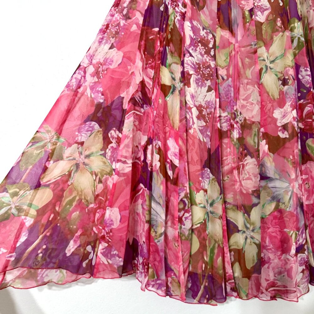 Jones New York Silk Chiffon Pink Floral Skirt 35"W Flowy Fairy Romantic Feminine - Picture 3 of 12
